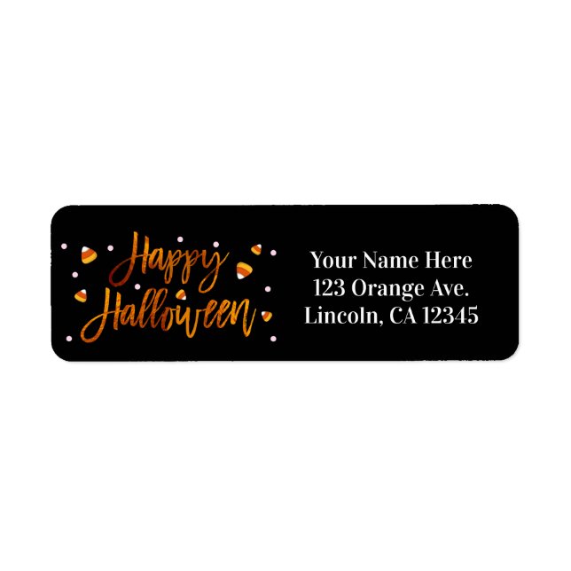 Etiqueta Feliz Halloween Laranja Moderno Script Tendência F (Frente)