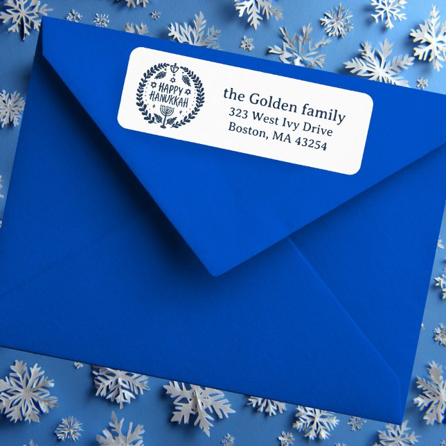 Etiqueta FELIZ HANUKKAH Endereço de devolução de Feriados D (HAPPY HANUKKAH Hand-Drawn Holiday CUSTOM Chic Cute return address Label sticker
)