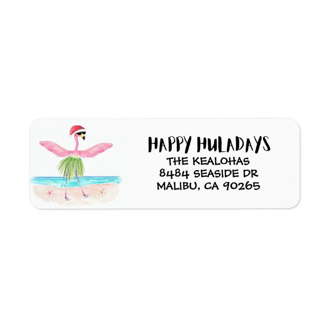 Etiqueta Feliz Huladays Flamingo Papai noel Natal tropical (Frente)