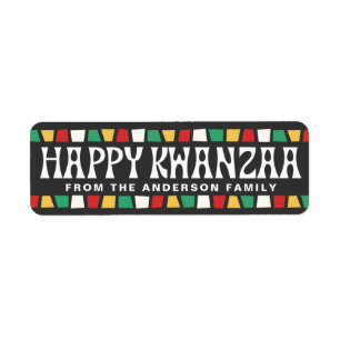 Etiqueta Feliz Kwanzaa Mosaico africano bordas nome persona