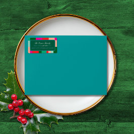 Etiqueta Feliz Natal Bloco de Cor Verde Endereço de Envio