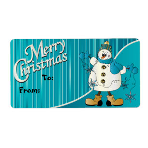 Etiqueta Feliz Natal Blue Snowman Dags