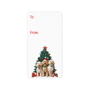 Etiqueta Feliz Natal Cachorros de Goldendoodle