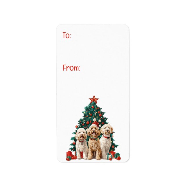 Etiqueta Feliz Natal Cachorros de Goldendoodle (Frente)