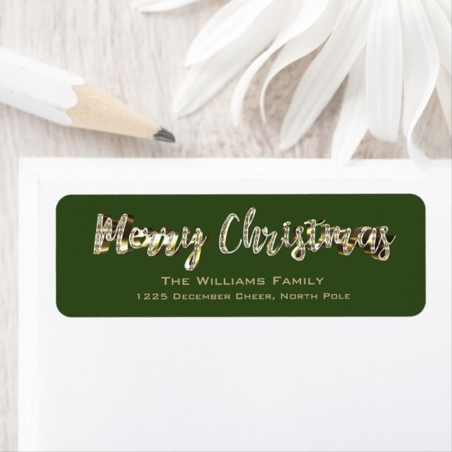 Etiqueta Feliz Natal Chic Green e Dourado Script (Insitu)