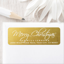 Etiqueta Feliz Natal Elegante - Script de Caligrafia Dourad