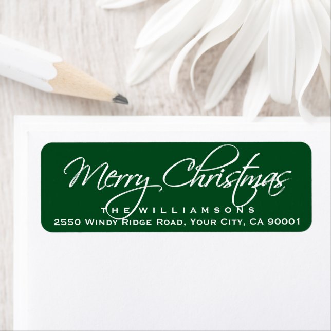 Etiqueta Feliz Natal Elegante - Script de Caligrafia Verde (Insitu)