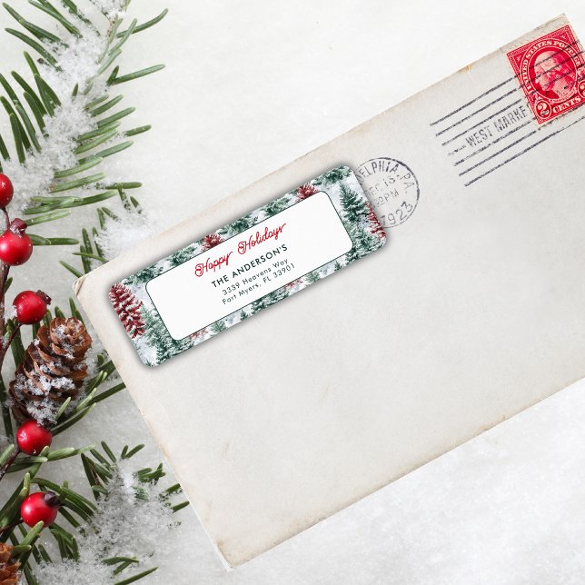 Etiqueta Feliz Natal Férias Floresta de Inverno (Criador carregado)