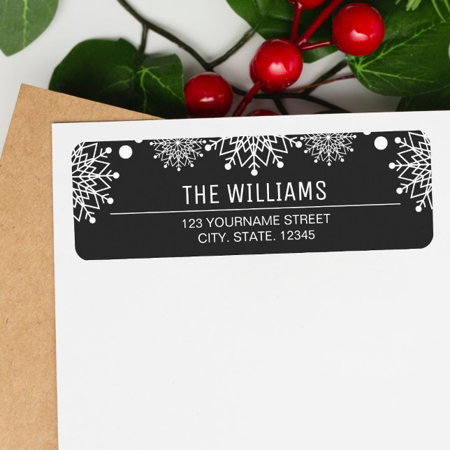 Etiqueta Feliz Natal | Flocos de neve de preto e branco (Criador carregado)