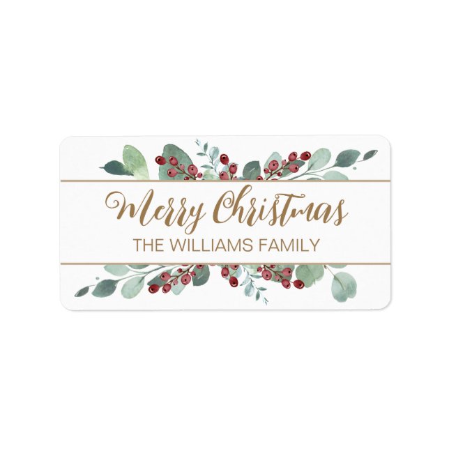Etiqueta Feliz Natal Greenery CranBerries Dourado (Frente)