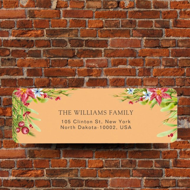 Etiqueta Feliz Natal Holly Berry Pine Muito Feliz Laranja (Criador carregado)