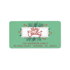 Etiqueta Feliz Natal Holly Boughs Green Return Endereço
