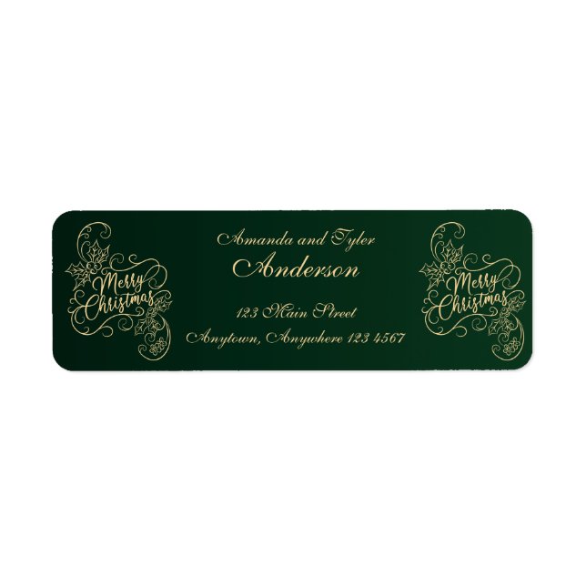 Etiqueta Feliz Natal Holly Green Saudações Feriado (Frente)