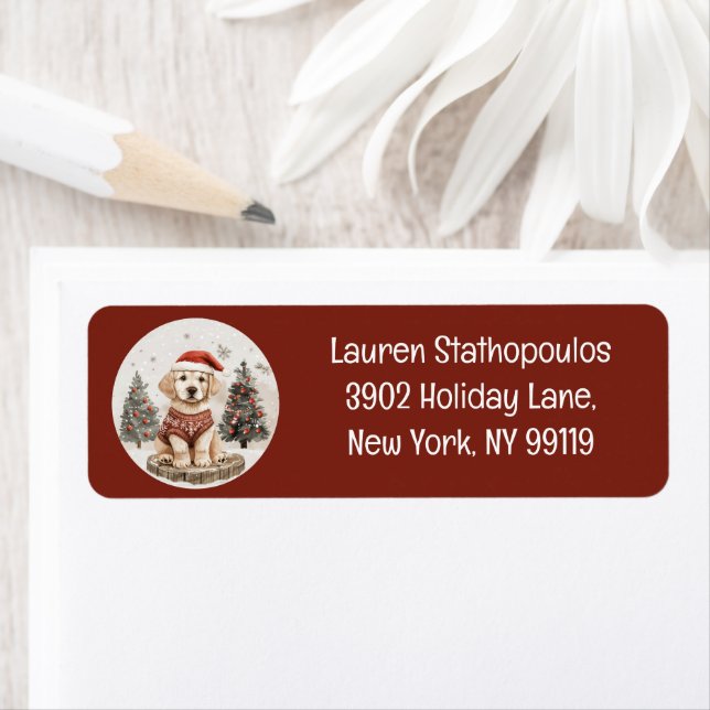 Etiqueta Feliz Natal Labrador Retriever Puppy (Insitu)