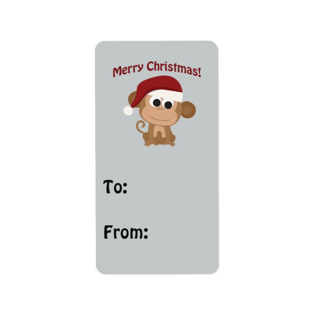 Etiqueta Feliz Natal! Macaco papai noel (Frente)