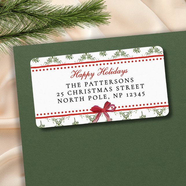 Etiqueta Feliz Natal Mistletodo Arco Vermelho, Natal Person (Criador carregado)