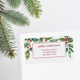 Etiqueta Feliz Natal Moderno Endereço de Devolução Floral