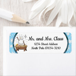 Etiqueta Feliz Natal Natividade Bebê Jesus Snowman