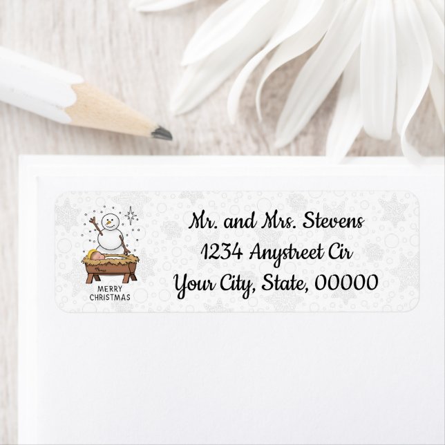 Etiqueta Feliz Natal Natividade Bebê Jesus Snowman (Insitu)