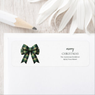 Etiqueta Feliz Natal Personalizado   Laço Xadrez Verde