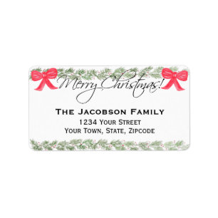 Etiqueta Feliz Natal Pine Garland Endereço de Devolução