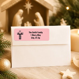 Etiqueta Feliz Natal Presépio Cruz Rosa