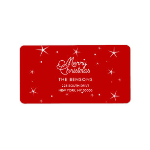 Etiqueta Feliz Natal, retro endereço vermelho e branco