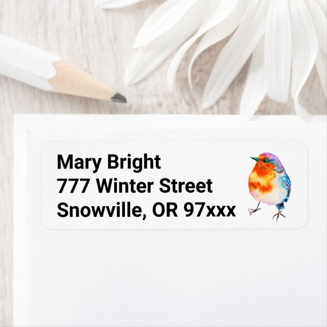 Etiqueta Feliz Natal Robin Watercolor (Insitu)