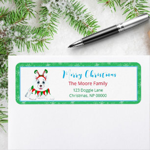 Etiqueta Feliz Natal Samoyed com Elf Headband Return