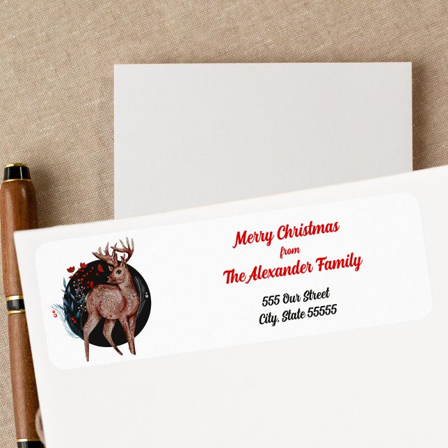 Etiqueta Feliz Natal Scandinávia Folice Art Nórdico Deer (Criador carregado)