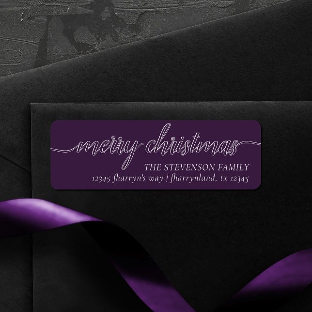 Etiqueta Feliz Natal Script | Endereço Roxo Elegante (Criador carregado)