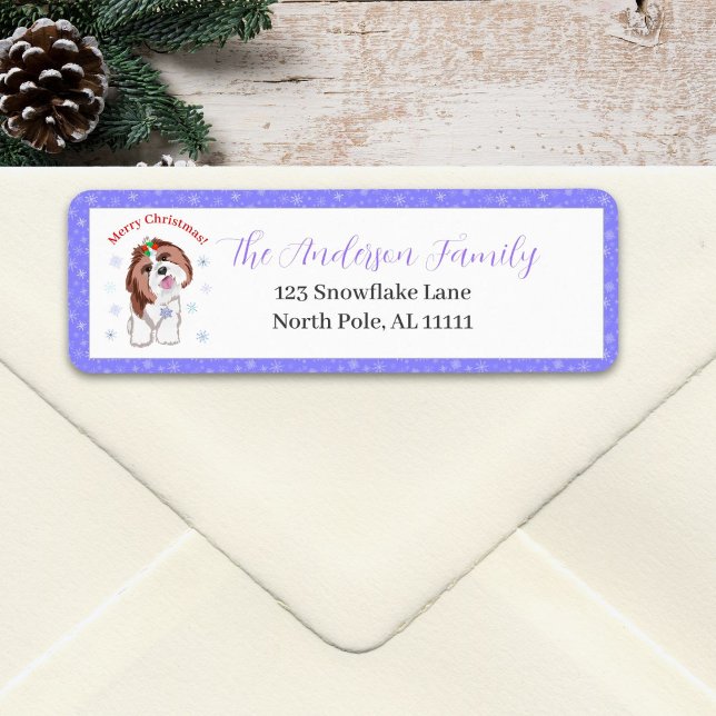 Etiqueta Feliz Natal Shih Tzu Com Floco de Neve Endereço (Criador carregado)