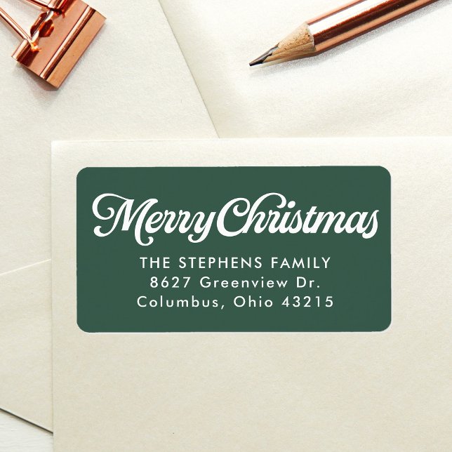 Etiqueta Feliz Natal simples endereço de devolução verde (Criador carregado)
