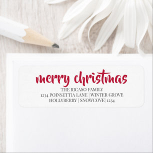 Etiqueta Feliz Natal Simples Tipografia Vermelha e Branca