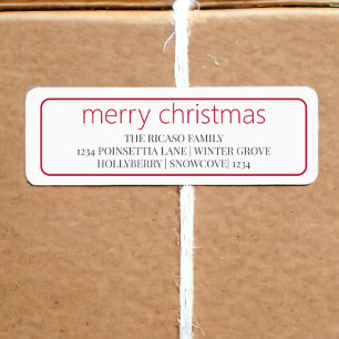 Etiqueta Feliz Natal Simples Tipografia Vermelha e Branca