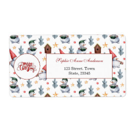 Etiqueta Feliz Natal Snowman Snowflakes Monograma