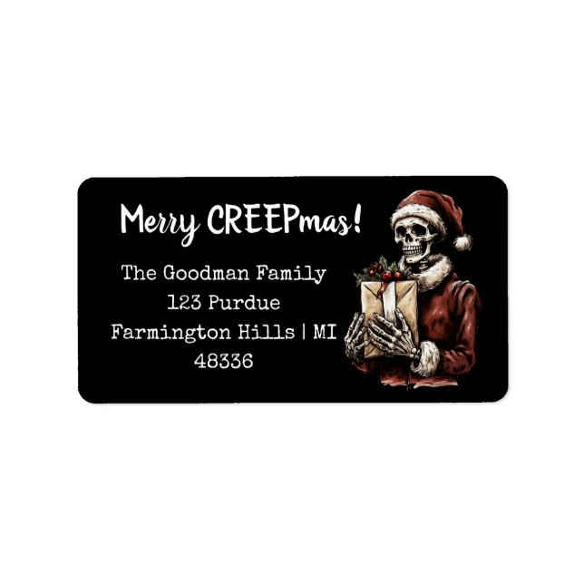 Etiqueta Feliz Natal Spookey Skeleton Gótico (Frente)