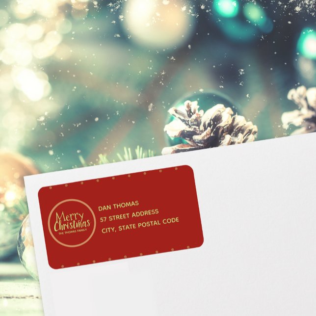Etiqueta Feliz Natal - Texto Personalizado Vermelho (Red Merry Christmas Custom Text Return Address Label)