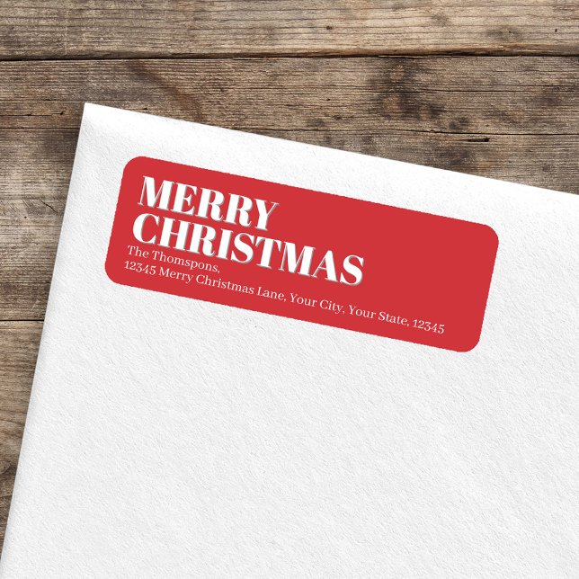 Etiqueta Feliz Natal Vermelho e Branco Endereço de Devoluçã (Merry Christmas Red and White Return Address Labels.)