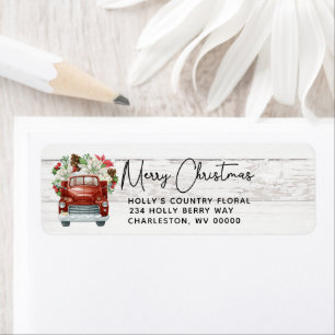 Etiqueta Feliz Natal Vintage Red Truck Natal Russo