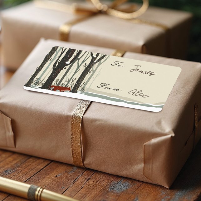 Etiqueta Feliz Natal Woodland Floresta de inverno Fox Joy (Merry Christmas Woodland Winter Forest Fox Joy Label)