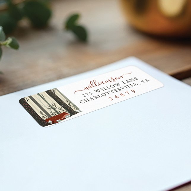 Etiqueta Feliz Natal Woodland Winter Forest Fox Endereço (Merry Christmas Woodland Winter Forest Fox Address Label)