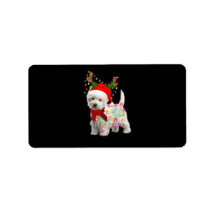 Etiqueta Feliz Natal Xmas Westie Dog Reindeer Cosplay