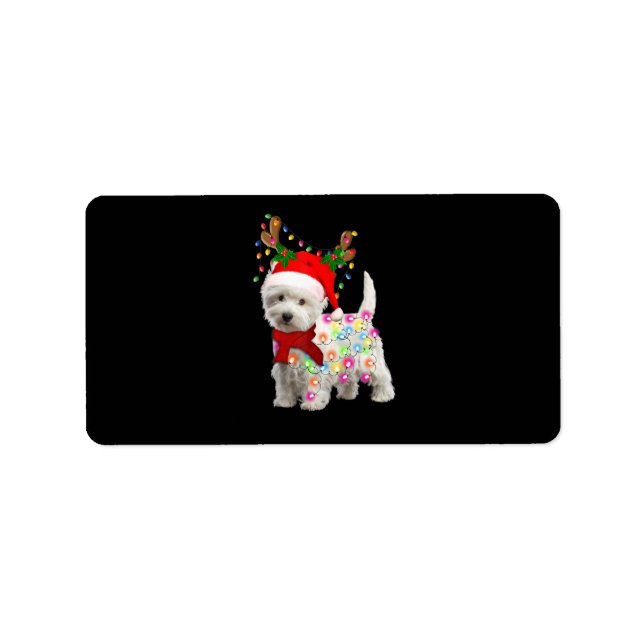 Etiqueta Feliz Natal Xmas Westie Dog Reindeer Cosplay (Frente)