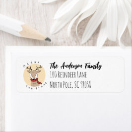 Etiqueta Feliz Reindeer de Natal com Scarf