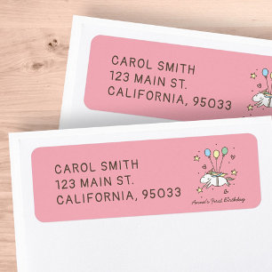 Etiqueta Feliz Unicórnio Voando em Balões Aniversário