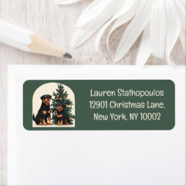 Etiqueta Felizes Cães Rottweiler Feriados