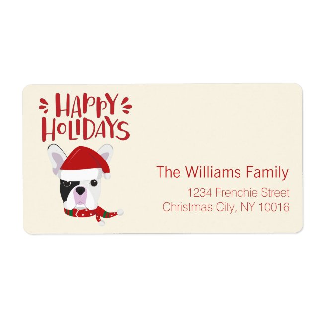 Etiqueta Felizes Feriados - Bom Natal para o Buldogue Franc (Frente)