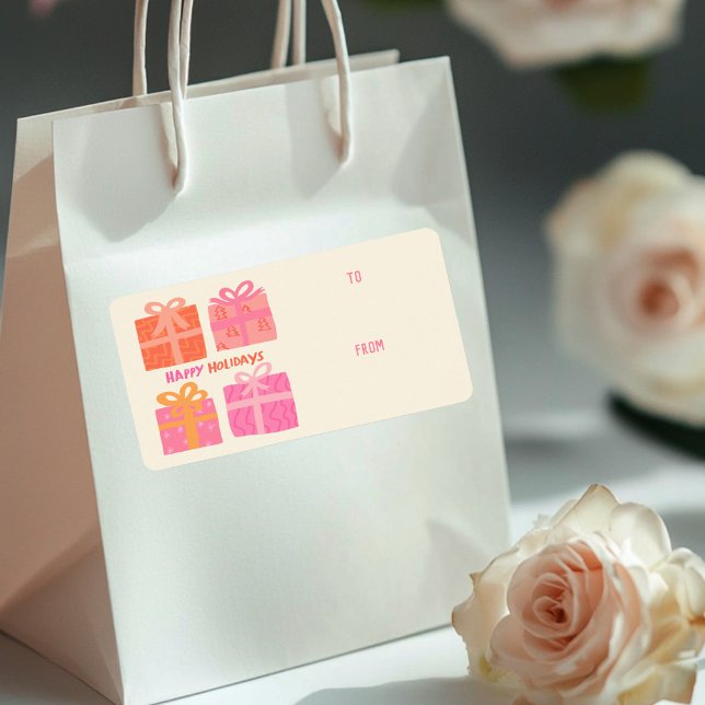 Etiqueta FELIZES FERIADOS DÁ Arcos DE Natal PERSONALIZADOS  (HAPPY HOLIDAYS Gifts Bows Christmas CUSTOM TO FROM Label Sticker
)