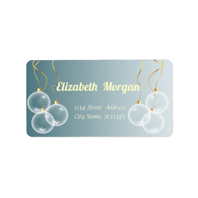 Etiqueta Feriado Azul das Bolas de Natal Branco, Natal (Frente)